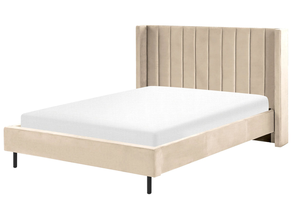 EU Double Size Bed Frame Beige Velvet Slatted Base Beliani
