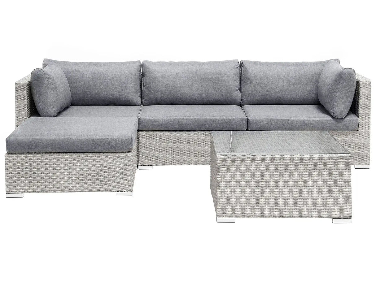 2 Piece Garden Sofa Set Beige w/ Grey Cushions 5 Seater Right Hand Corner Coffee Table Beliani