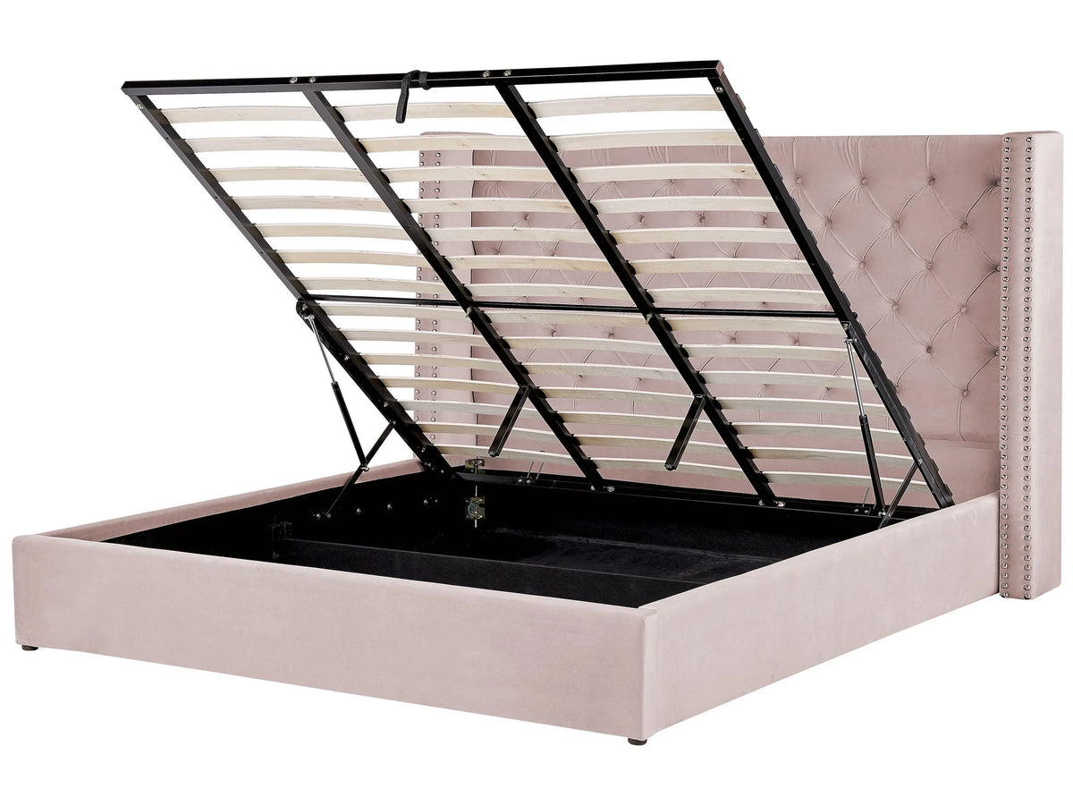 Bed Frame with Storage Pink Velvet Upholstered 6ft EU Super King Size High Headboard Beliani