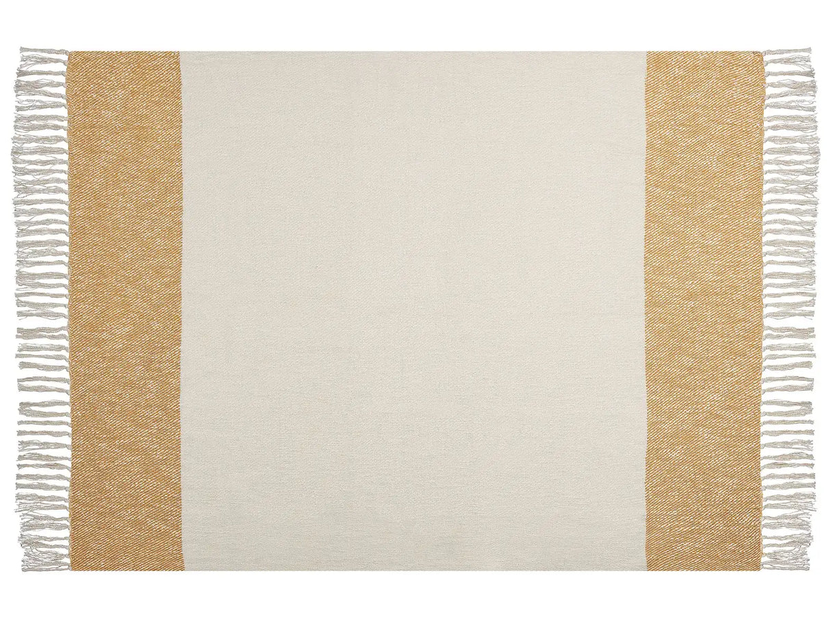 Blanket Beige and Orange Cotton Acrylic 130 x 170 cm Striped Pattern Tassels Boho Style Living Room Bedroom Accent Piece Beliani