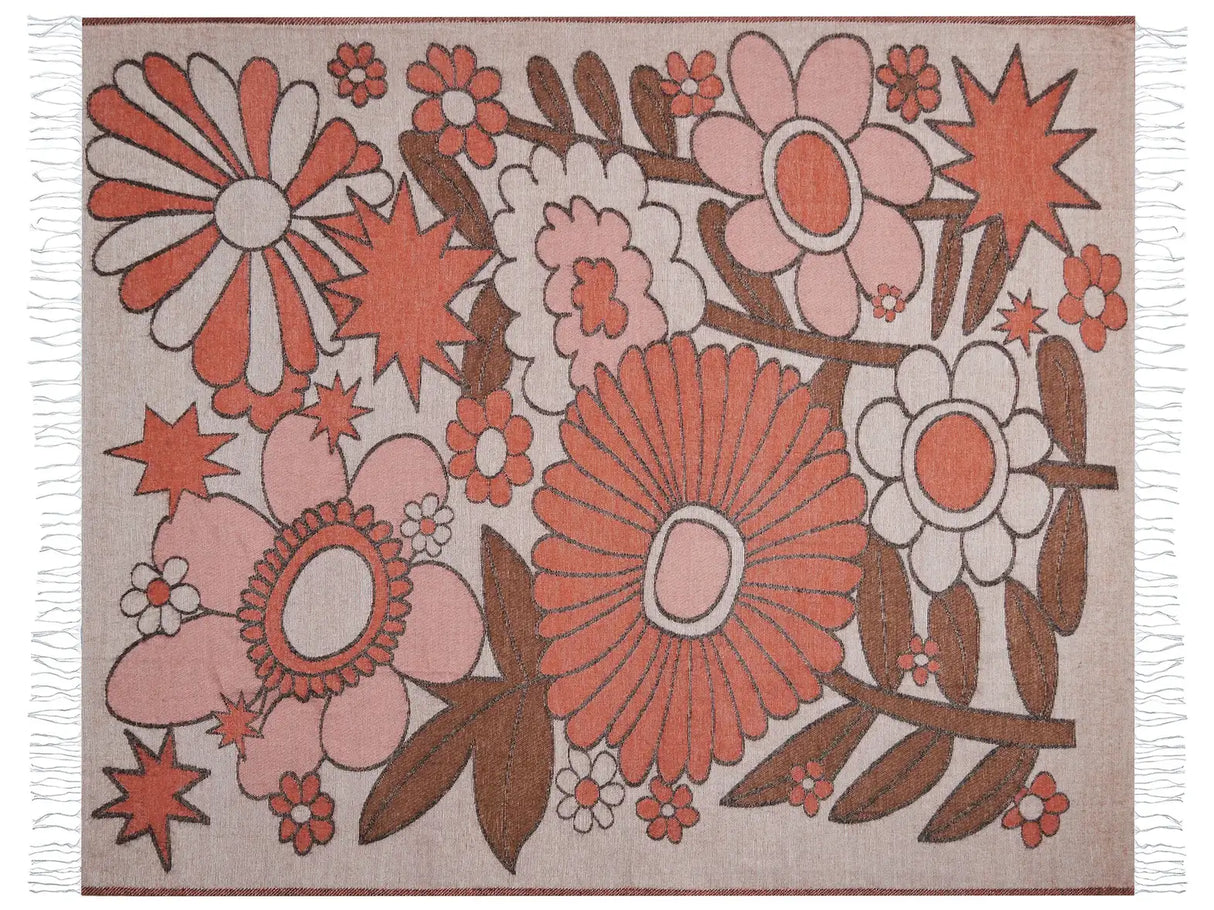 Blanket Multicolour Polyester and Acrylic Blend 130 x 170 cm Decorative Throw Floral Reverse Pattern Beliani