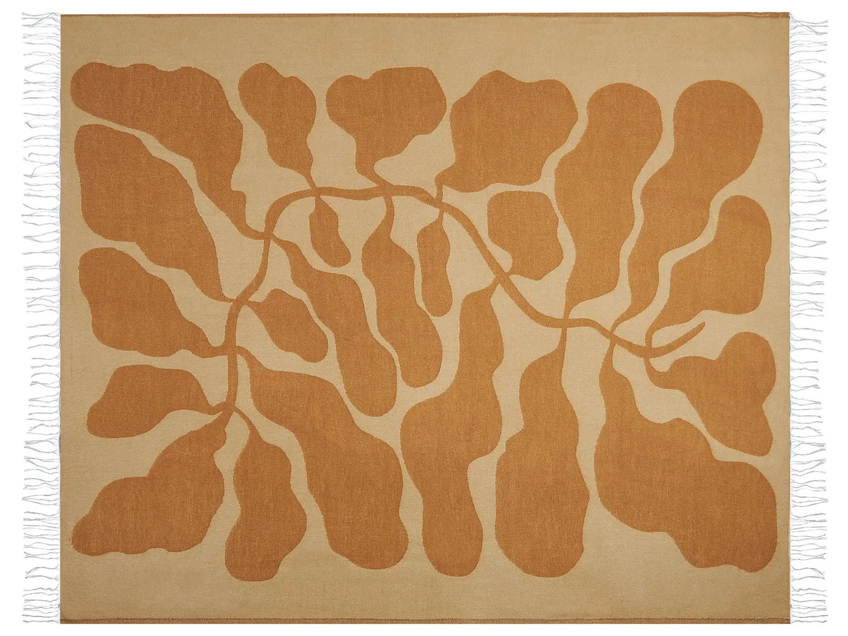 Blanket Beige and Orange Polyester and Acrylic Blend 130 x 170 cm Decorative Throw Abstaract Reverse Pattern Beliani