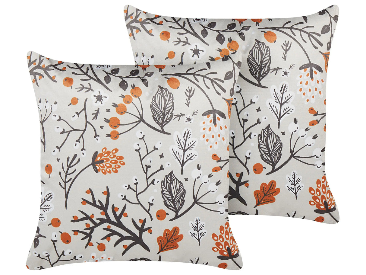 Set of 2 Scatter Cushions Multicolour Polyester Velvet 45 x 45 cm Autumn Motif Removable Cover with Filling Boho Style Beliani