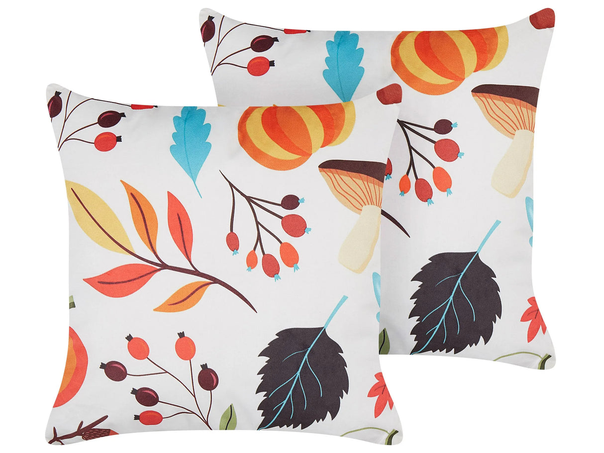 Set of 2 Scatter Cushions Multicolour Polyester Velvet 45 x 45 cm Autumn Motif Removable Cover with Filling Traditional Style Beliani
