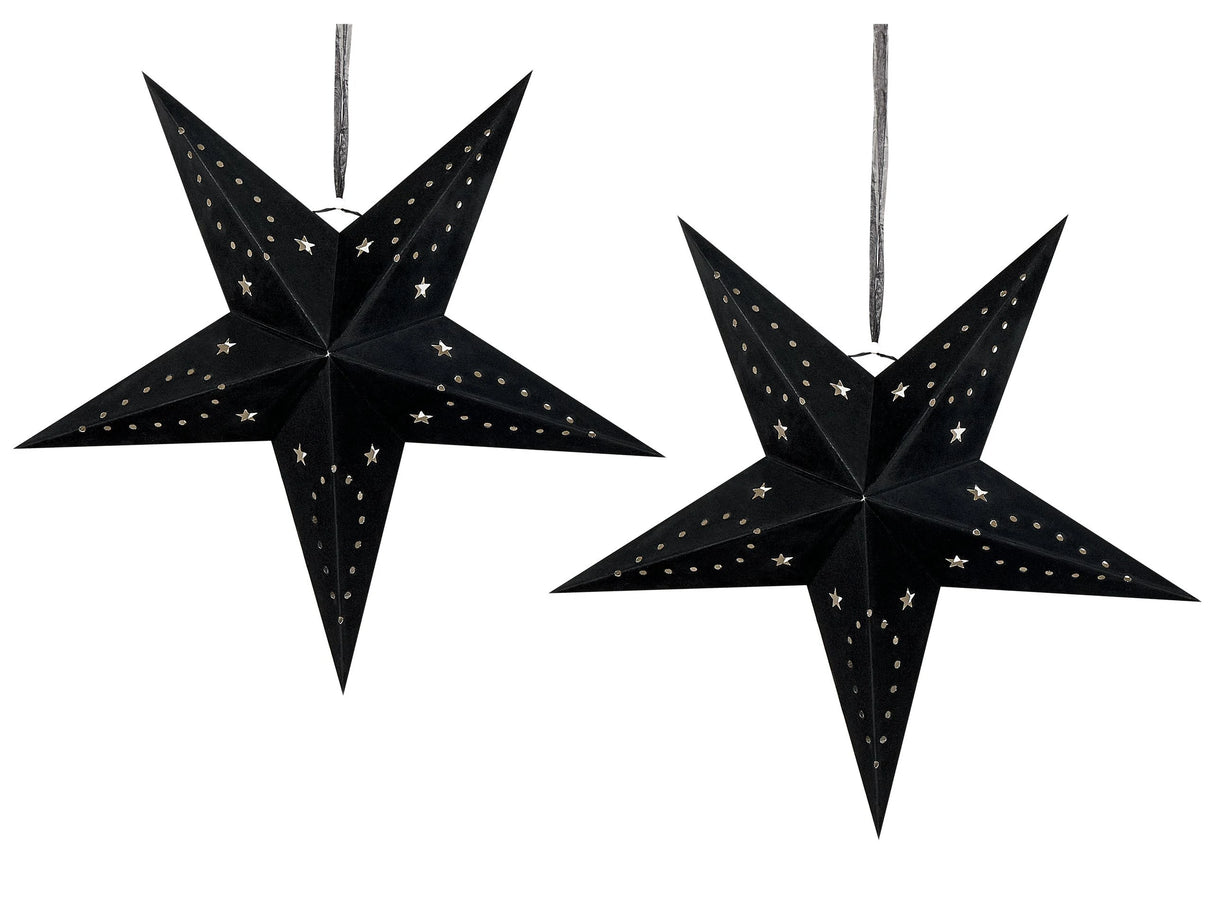 Set of 2 Star Lanterns Black Velvet Paper 60 cm Hanging Christmas Home Decororation Seasonal Festive Beliani