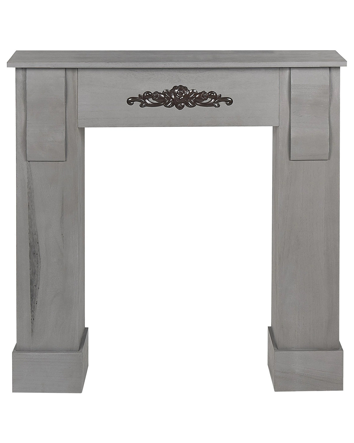 Fireplace Mantel Grey Paulownia 97 x 23 x 99 cm Fireplace Surround Ornated Milled Classic Traditional Living Room Beliani