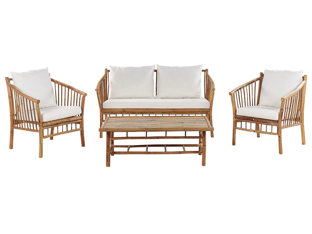Garden Sofa Set Bamboo Wood White Cushions 4 Seater Modern Design Outdoor Conversation Set Beliani