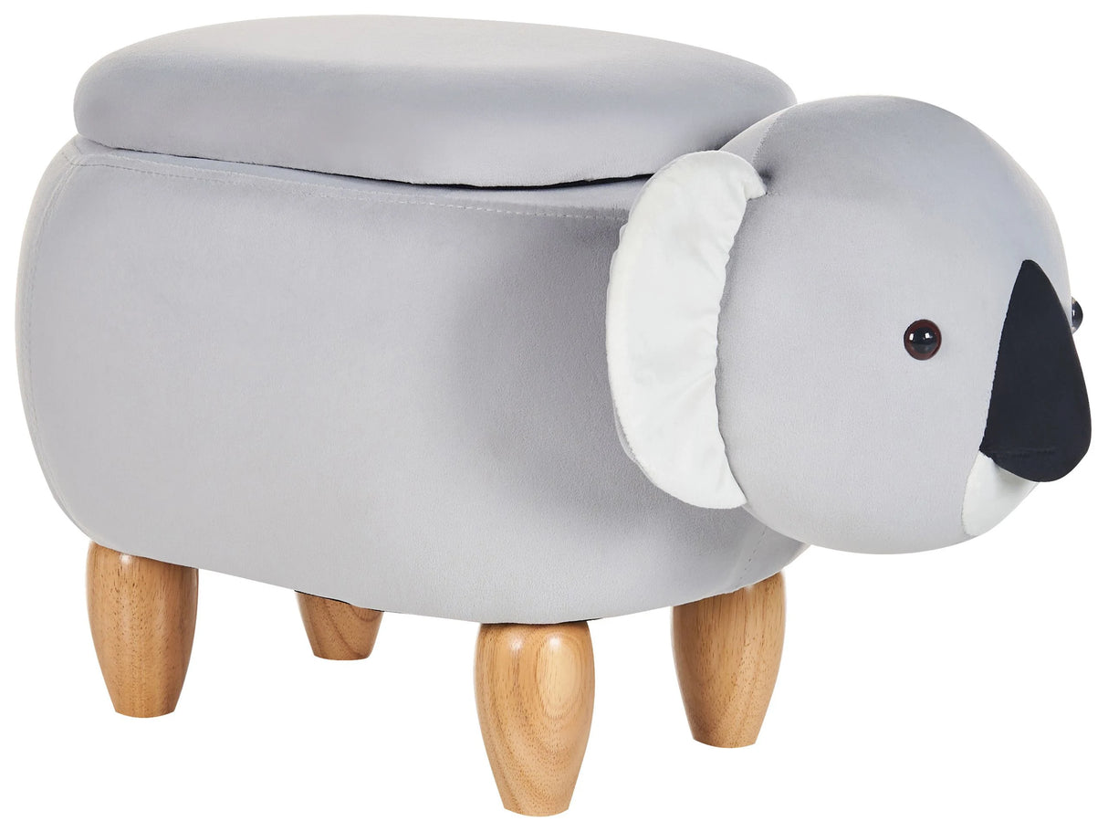 Animal Coala Children Stool with Storage Grey Velvet Wooden Legs Nursery Footstool Beliani