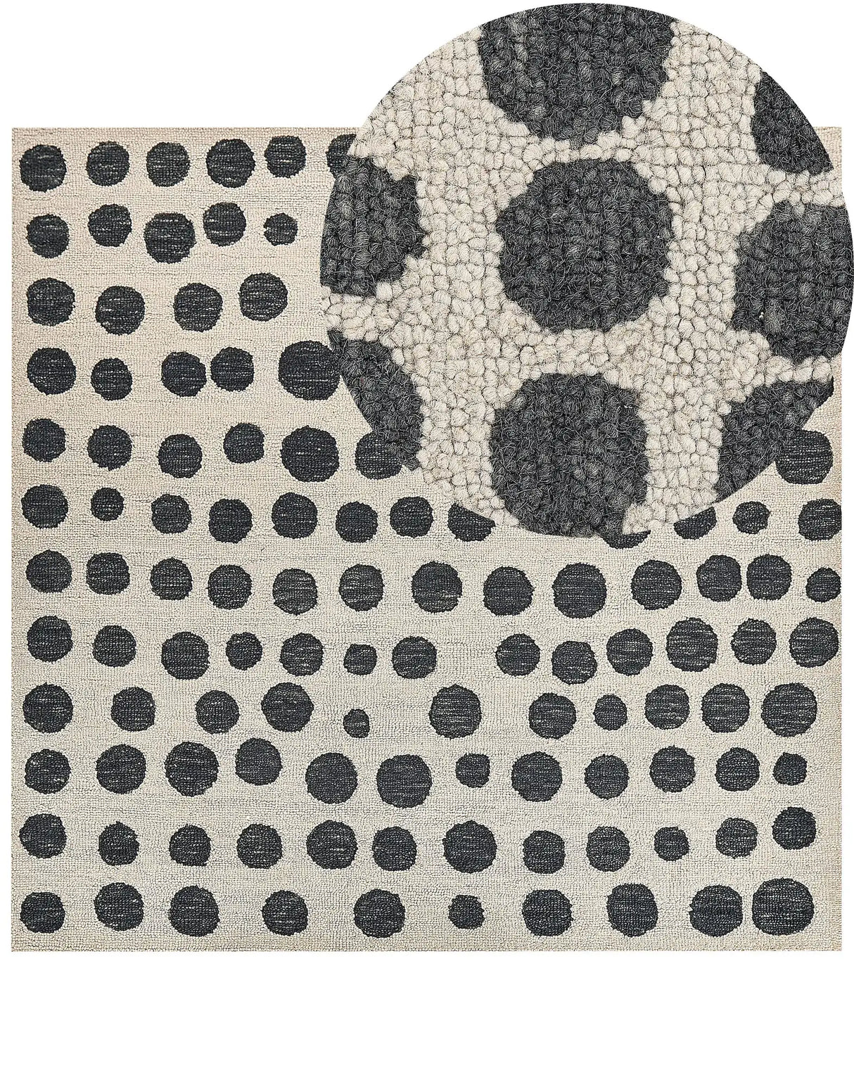 Area Rug Beige and Black Wool 200 x 200 cm Hand Tufted Spotted Pattern Boho Living Room Bedroom Beliani