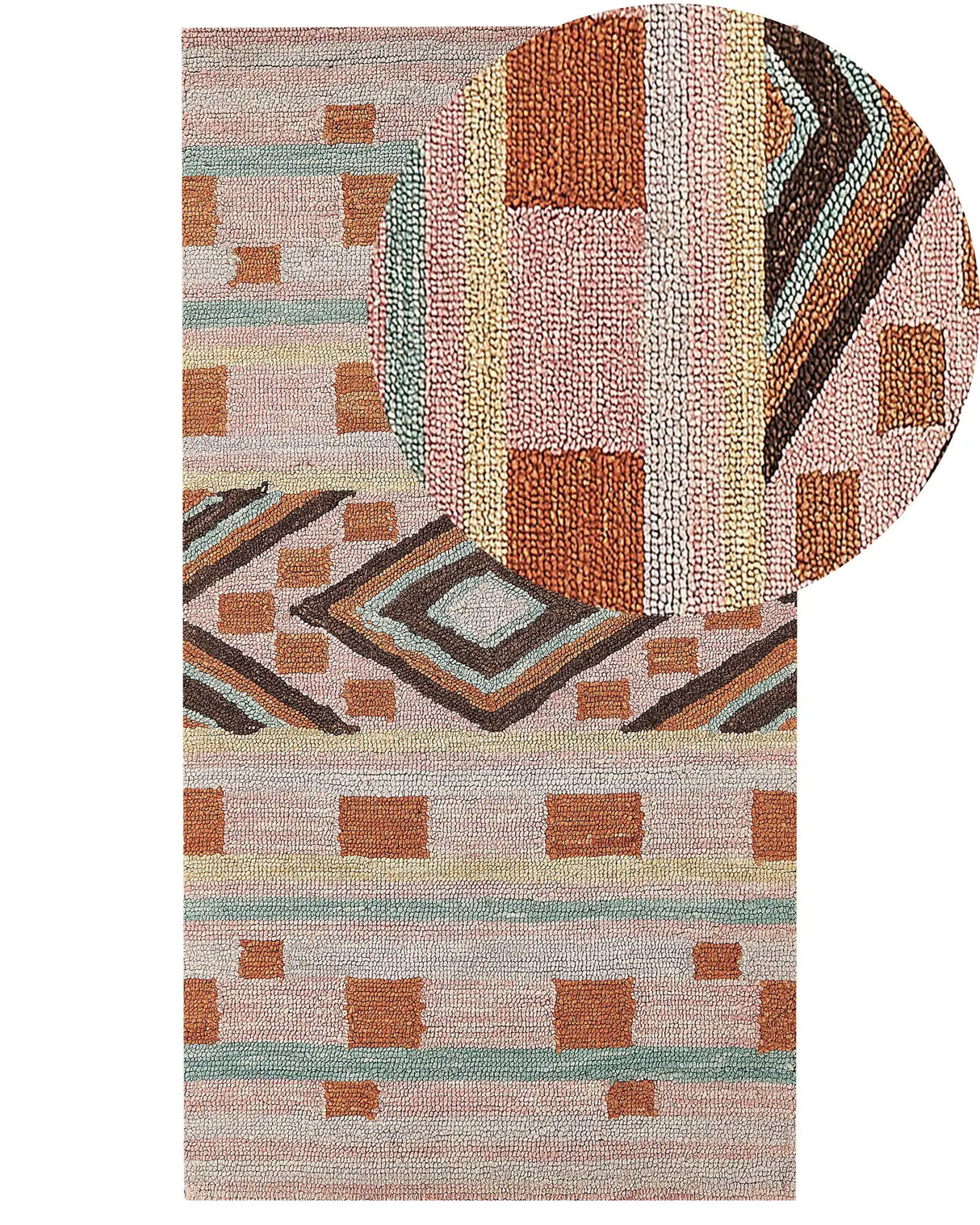 Area Rug Multicolour Wool 80 x 150 cm Hand Tufted Geometric Pattern Boho Living Room Bedroom Beliani