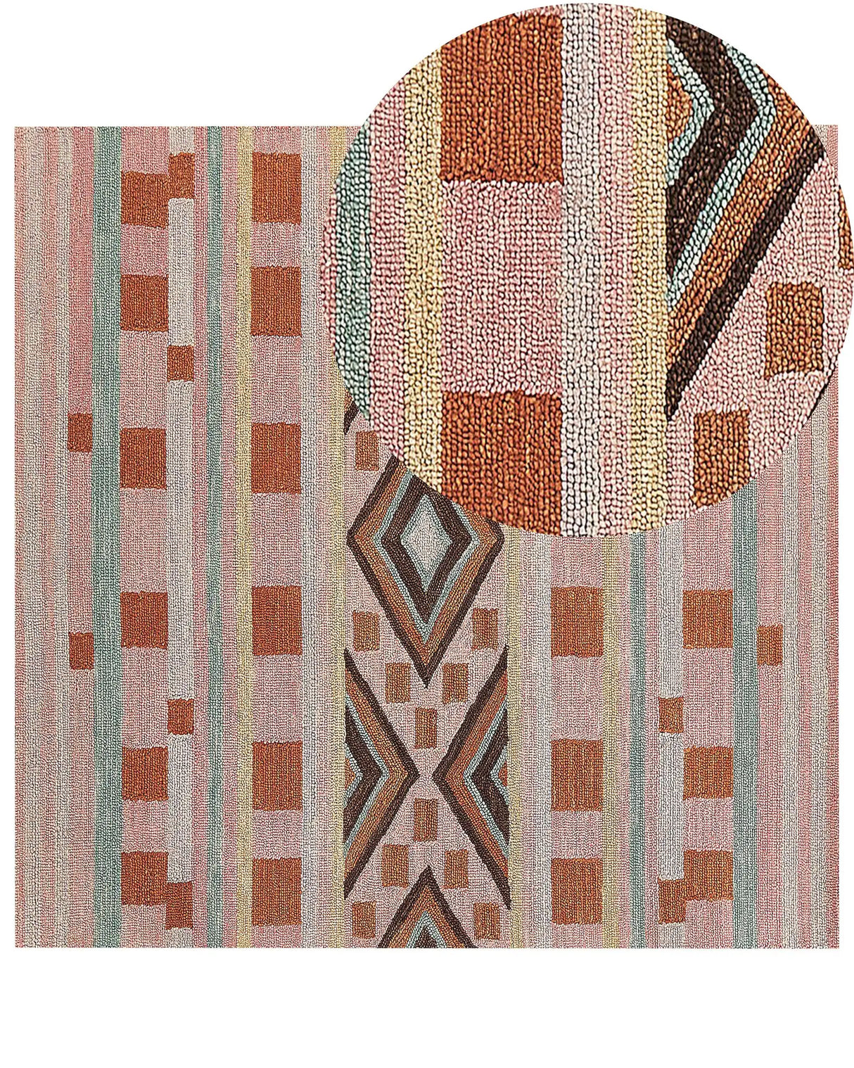 Area Rug Multicolour Wool 200 x 200 cm Hand Tufted Geometric Pattern Boho Living Room Bedroom Beliani