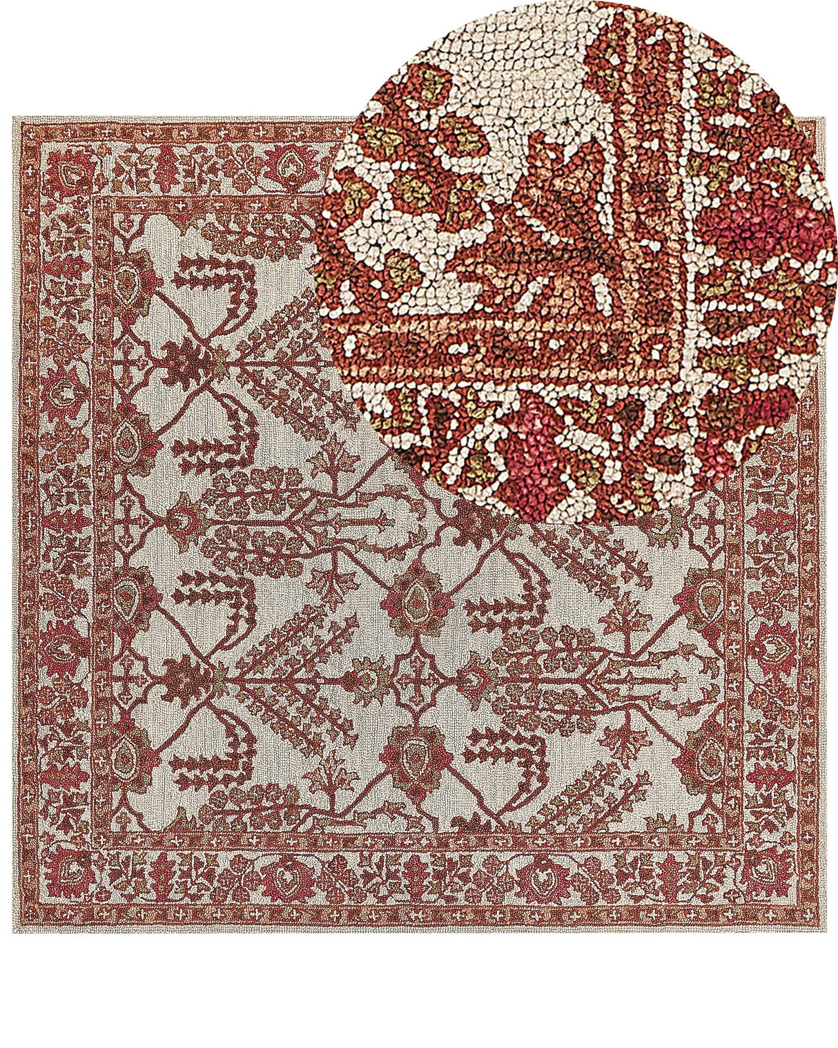Area Rug Orange and Beig Wool 200 x 200 cm Hand Tufted Oriental Pattern Boho Living Room Bedroom Beliani