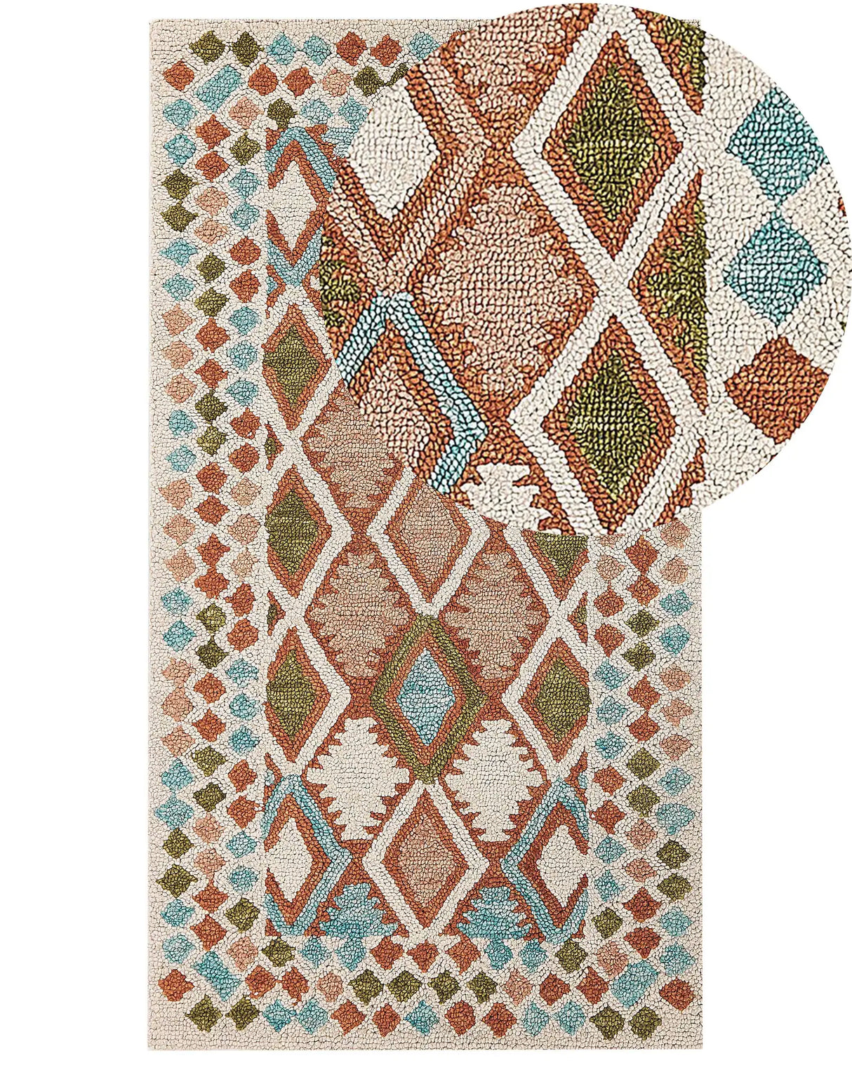 Area Rug Multicolour Wool 80 x 150 cm Hand Tufted Geometric Pattern Boho Living Room Bedroom Beliani