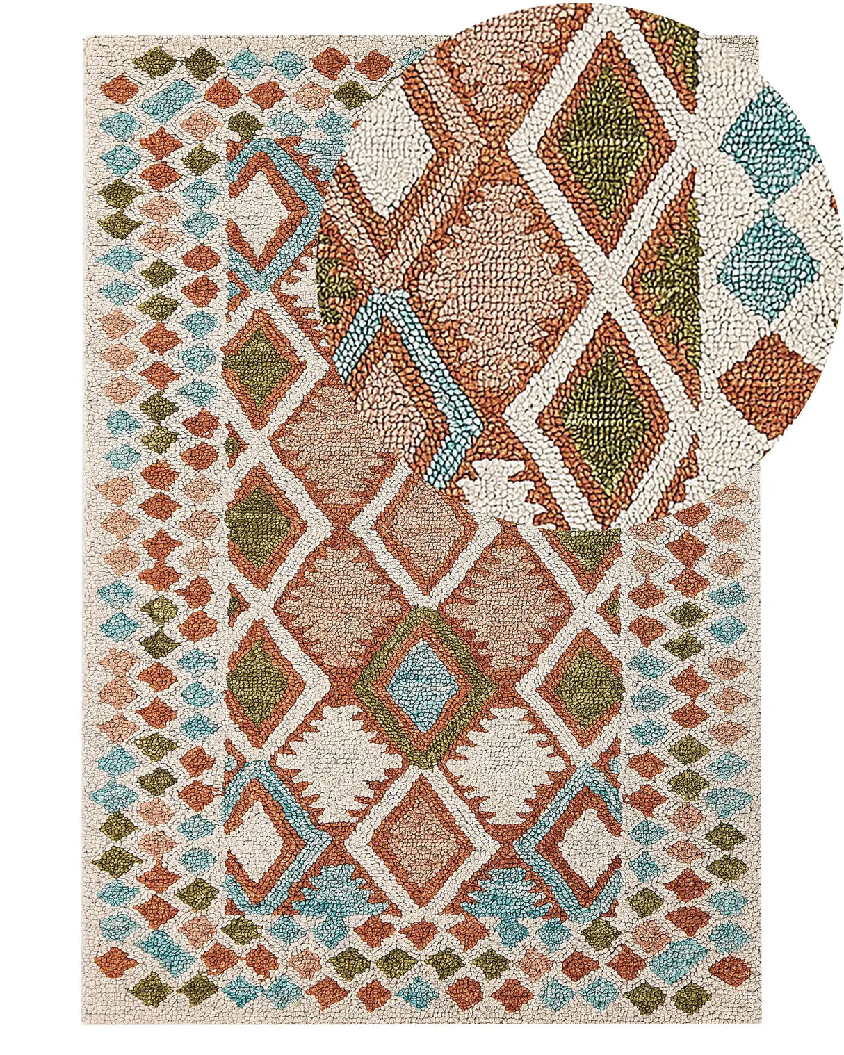 Area Rug Multicolour Wool 140 x 200 cm Hand Tufted Geometric Pattern Boho Living Room Bedroom Beliani