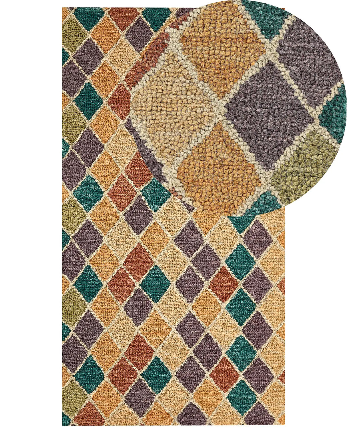 Area Rug Mulitcolour Wool 80 x 150 cm Flat Weave Hand Tufted Geometric Pattern Beliani