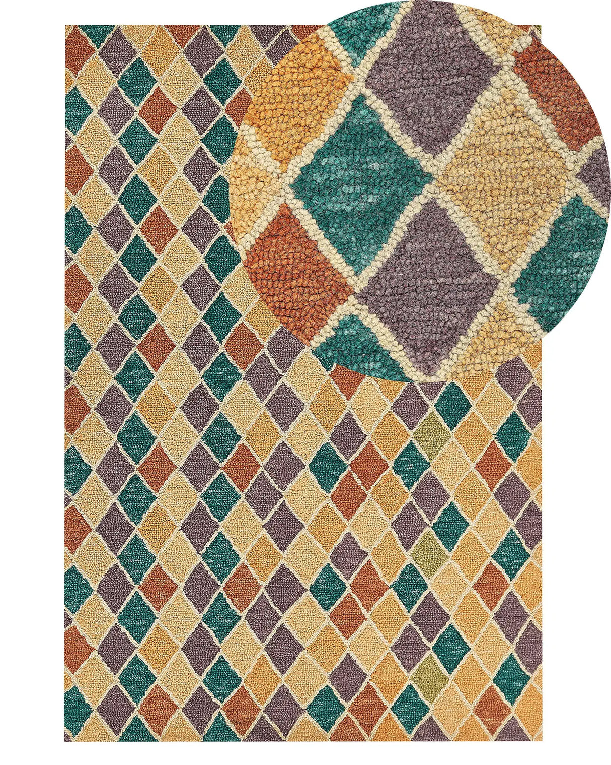 Area Rug Mulitcolour Wool 140 x 200 cm Flat Weave Hand Tufted Geometric Pattern Beliani