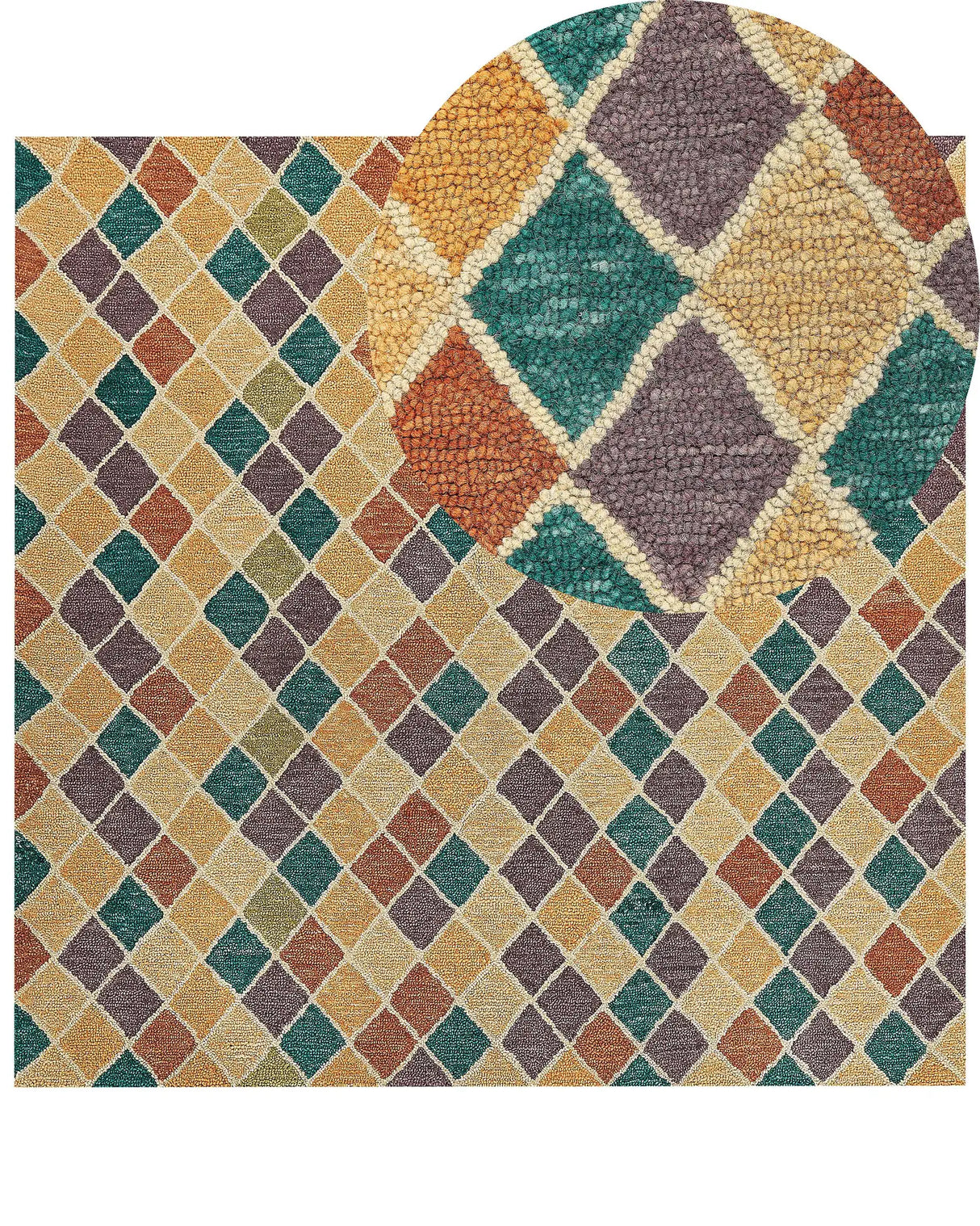Area Rug Mulitcolour Wool 200 x 200 cm Flat Weave Hand Tufted Geometric Pattern Beliani