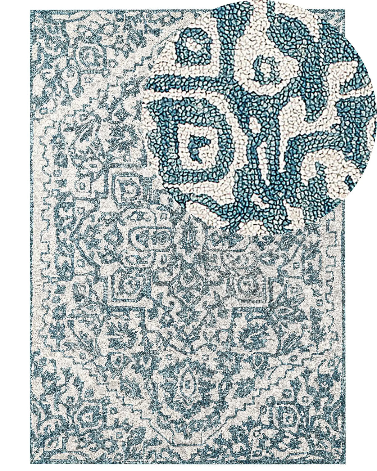 Area Rug White Blue Wool 160 x 230 cm Flat Weave Hand Tufted Oriental Pattern Beliani