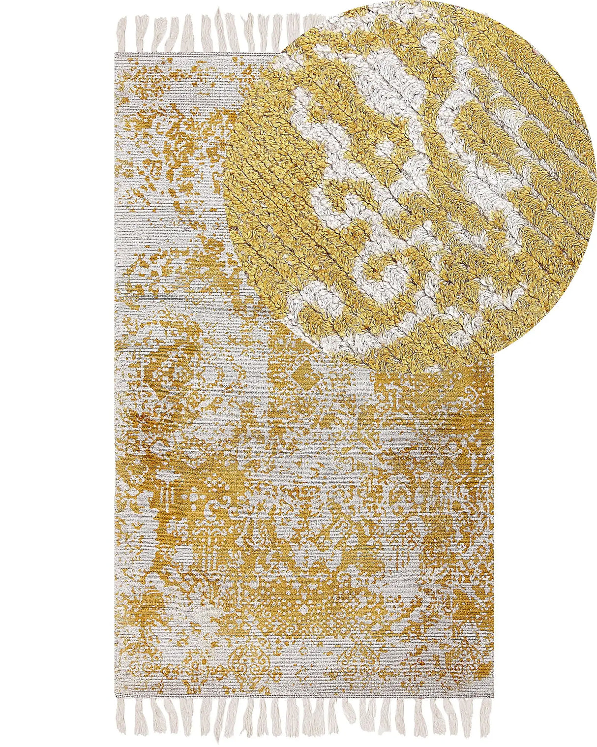Viscose Area Rug Yellow and Beige 80 x 150 cm Oriental Distressed Living Room Bedroom Beliani