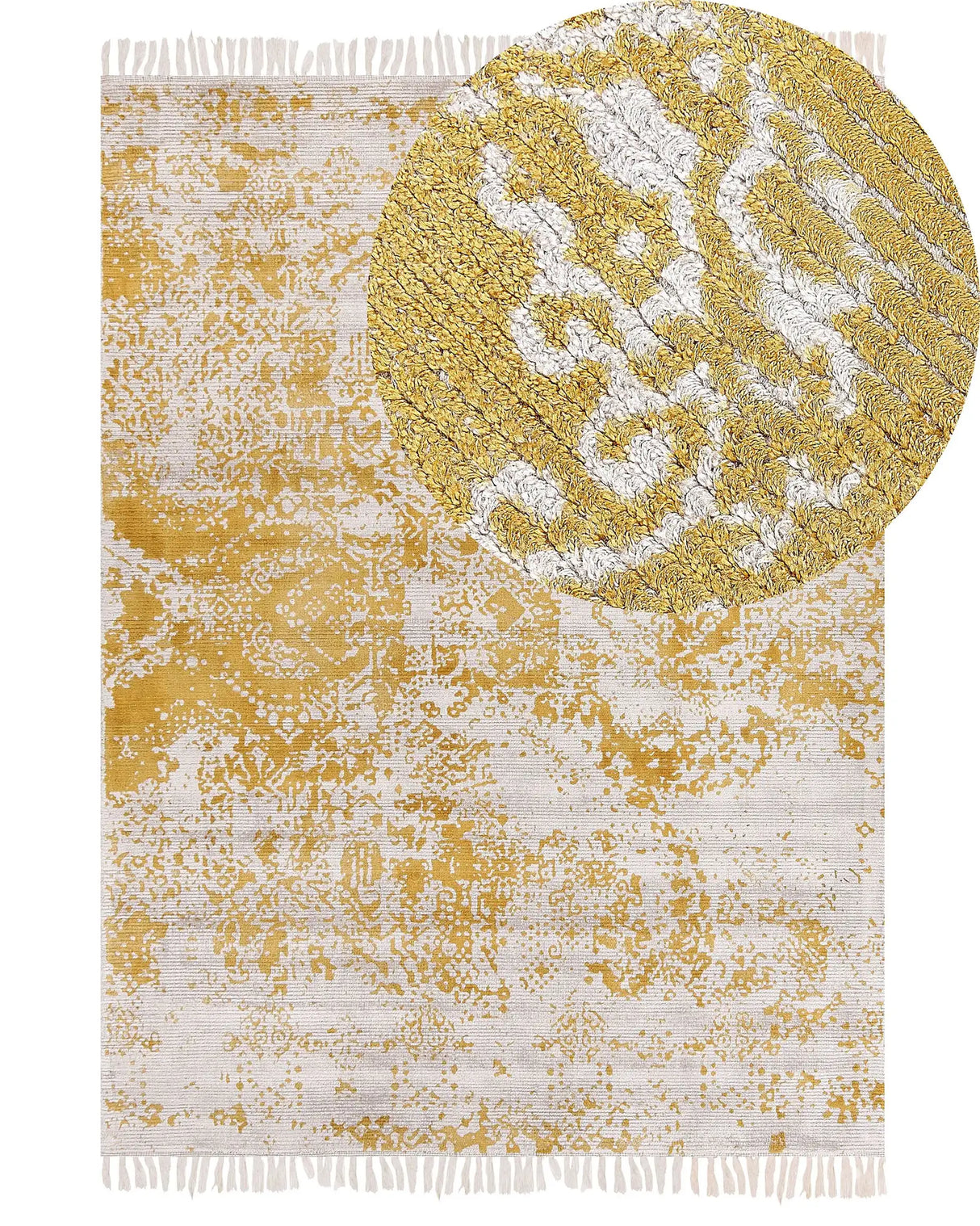 Viscose Area Rug Yellow Beige 140 x 200 cm Oriental Distressed Living Room Bedroom Beliani