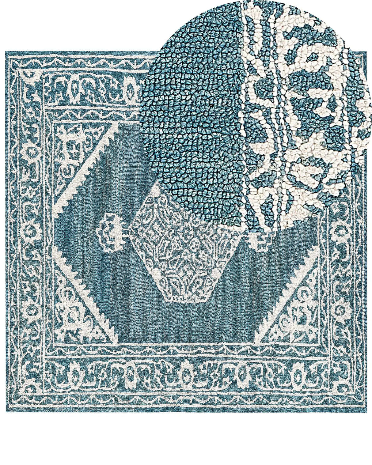 Area Rug White Blue Wool 200 x 200 cm Flat Weave Hand Tufted Oriental Pattern Beliani