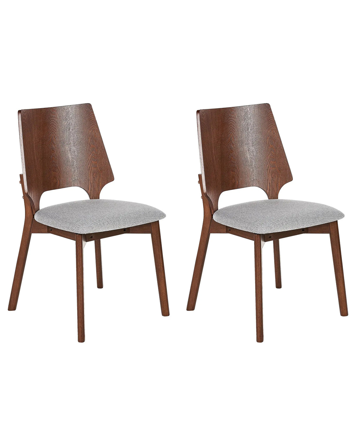 Set of 2 Dining Chairs Dark Wood and Grey Plywood Polyester Fabric Rubberwood Legs Armless Retro Traditional Style Beliani