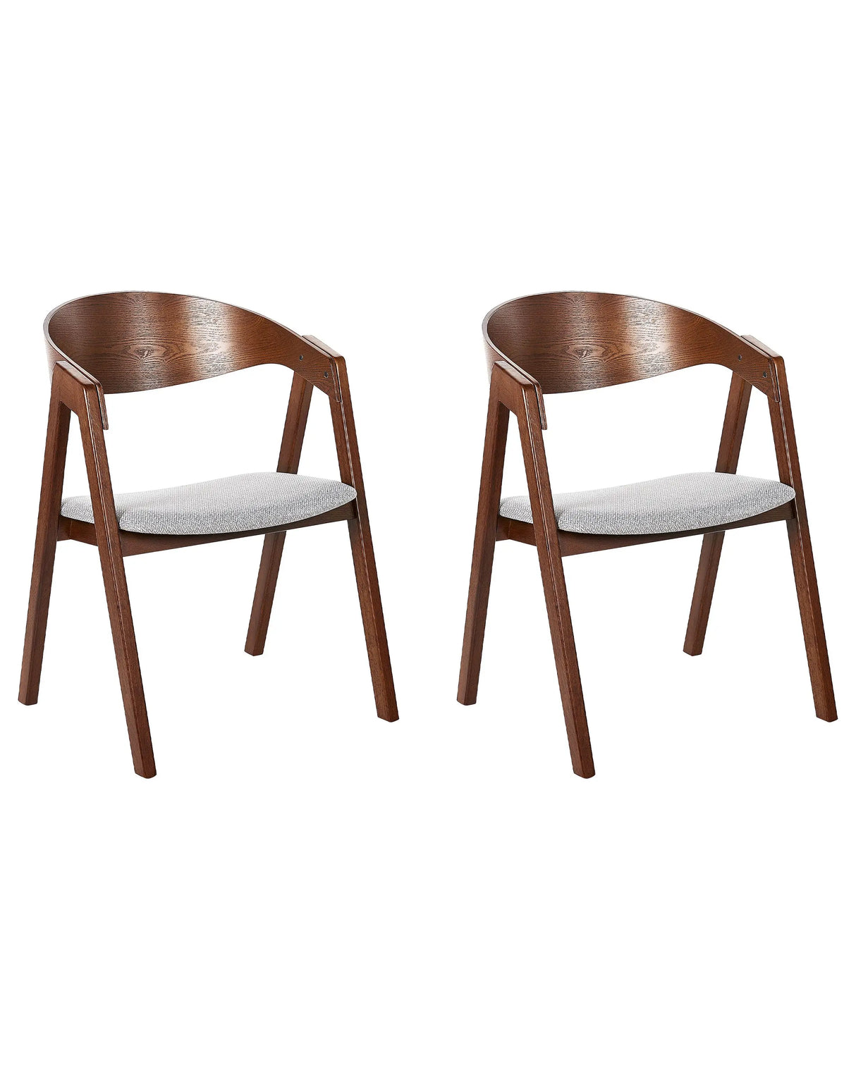 Set of 2 Dining Chairs Dark Wood and Grey Plywood Polyester Fabric Rubberwood Legs Retro Traditional Style Beliani