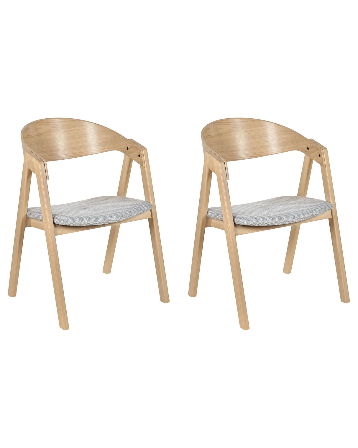 Set of 2 Dining Chairs Light Wood and Grey Plywood Polyester Fabric Rubberwood Legs Retro Traditional Style Beliani