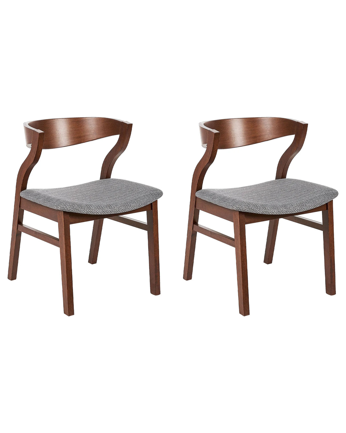 Set of 2 Dining Chairs Dark Wood and Grey Plywood Polyester Fabric Rubberwood Legs Retro Traditional Style Beliani