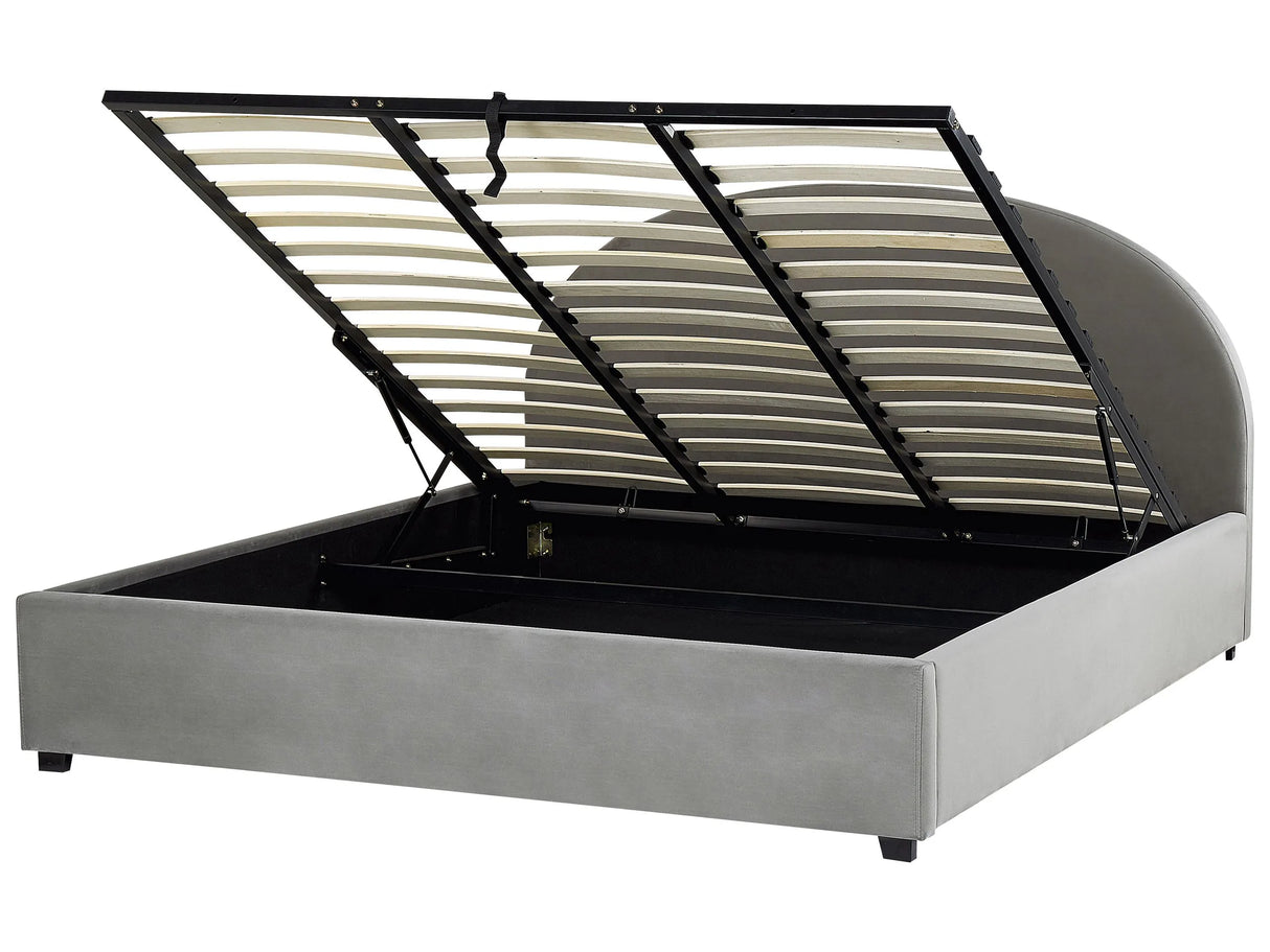 Storage Bed Grey Velvet EU Super King Size 6ft Minimalist Retro Design Ottoman Storage Beliani