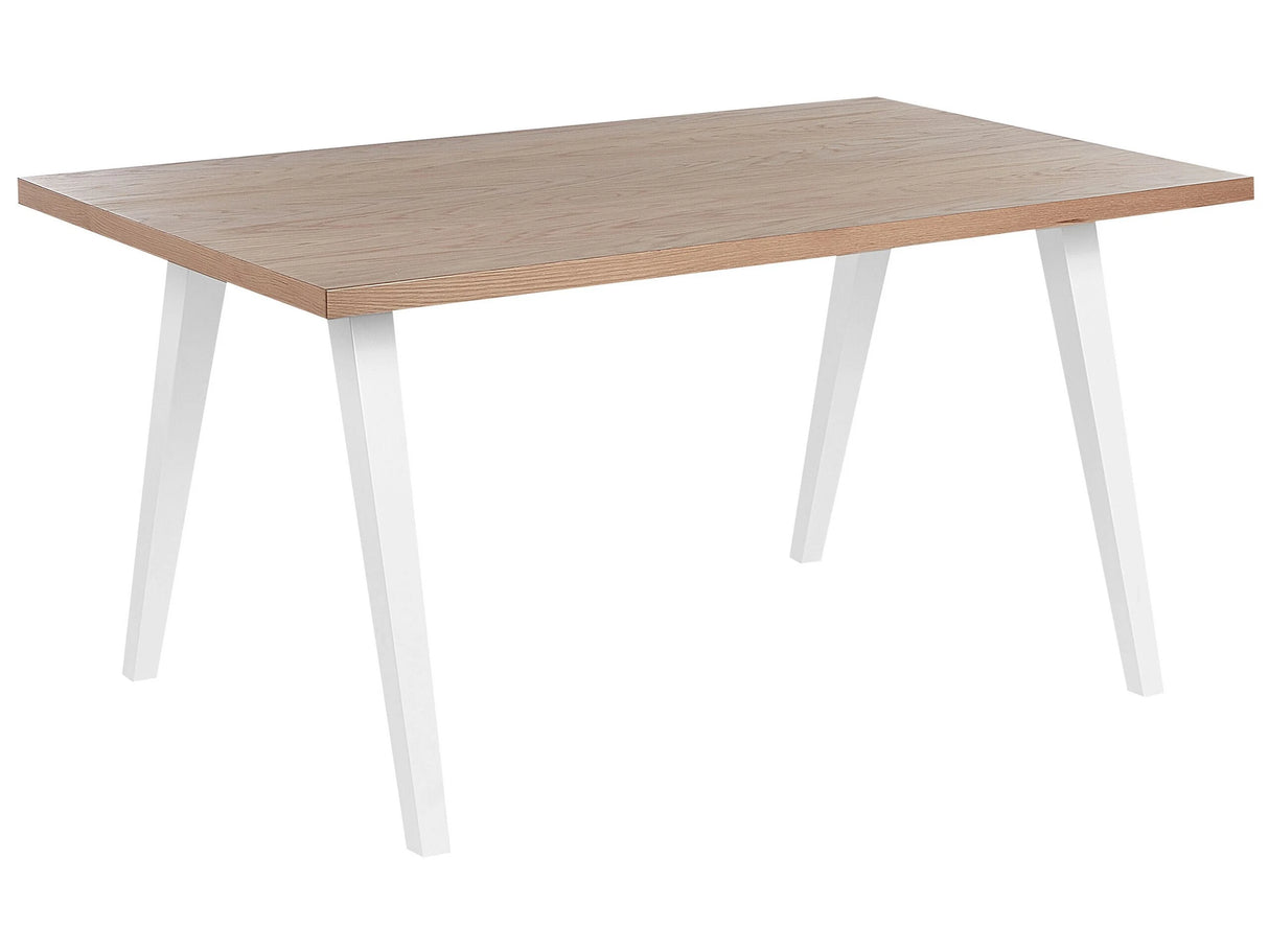 Dining Table Light Wood and White Rubberwood 150 x 90 cm Legs MDF Top in Oak Veneer Beliani