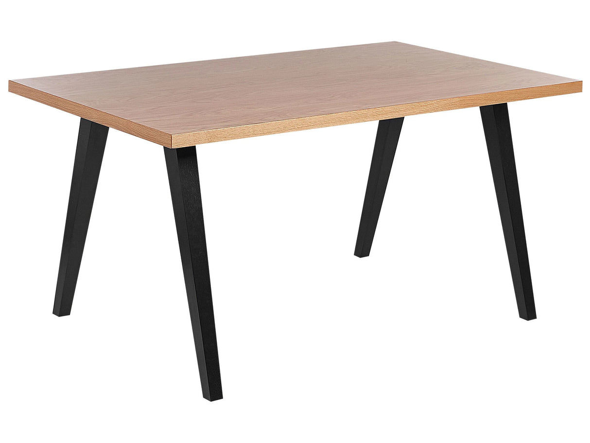 Dining Table Light Wood and Black Rubberwood 150 x 90 cm Legs MDF Top in Oak Veneer Beliani