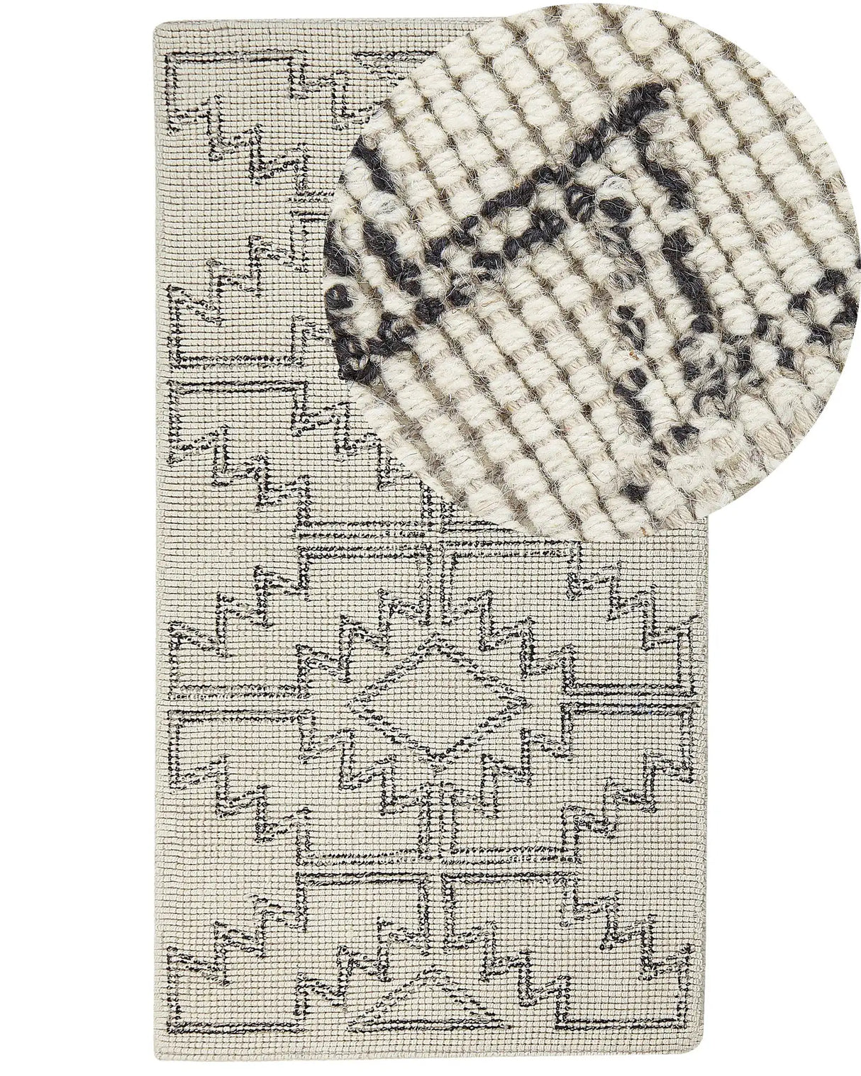 Area Rug Beige and Black Wool 80 x 150 cm Hand Tufted Geometric Pattern Boho Living Room Bedroom Beliani