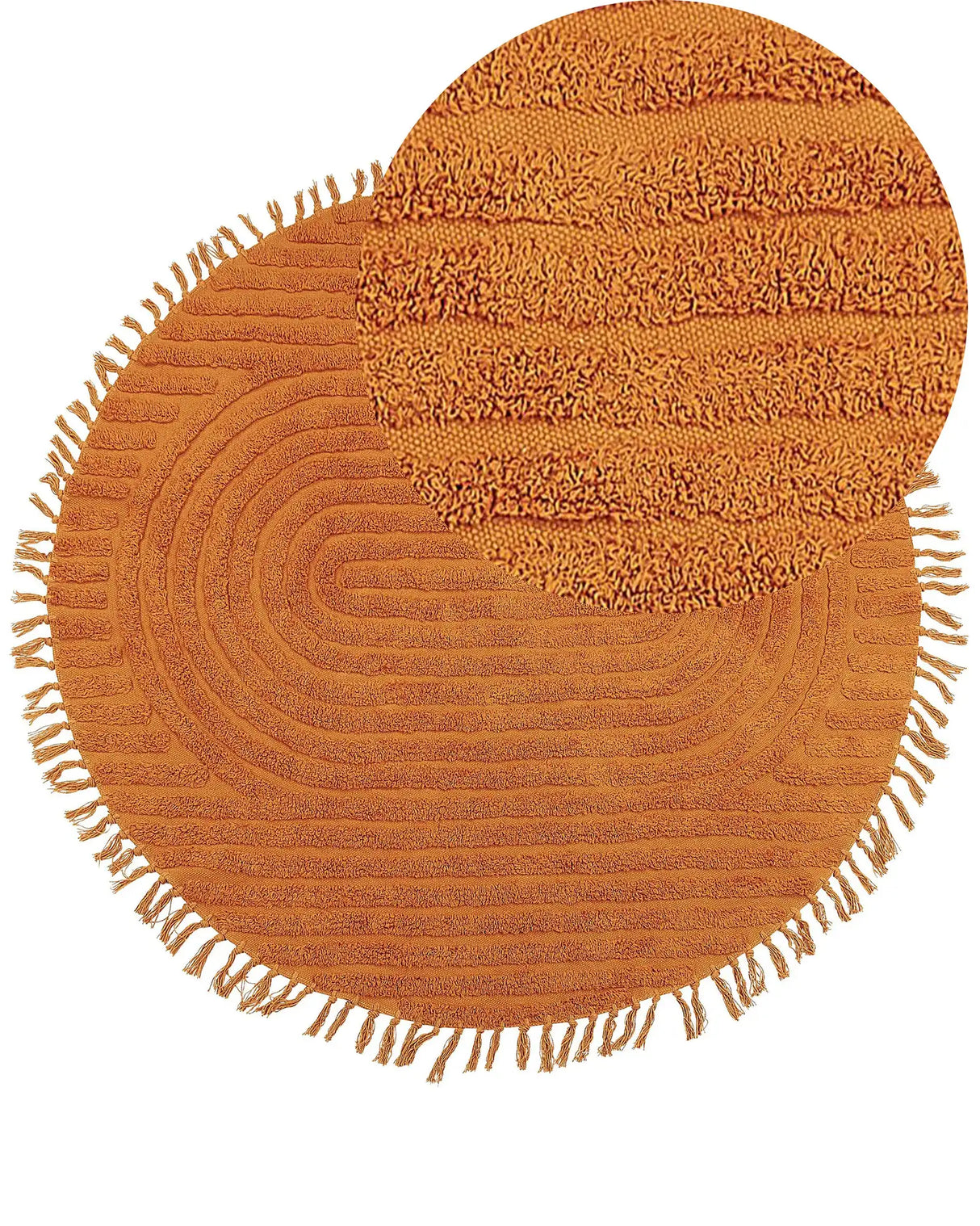 Round Area Rug Orange Cotton 140 cm Tufted with Fringe Pattern Boho Living Room Bedroom Beliani