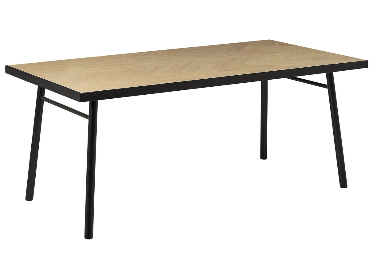 Dining Table Light Ash Wood with Black MDF Rubberwood 180 x 90 cm Rectangular for 6 People Traditional Dining Room Beliani