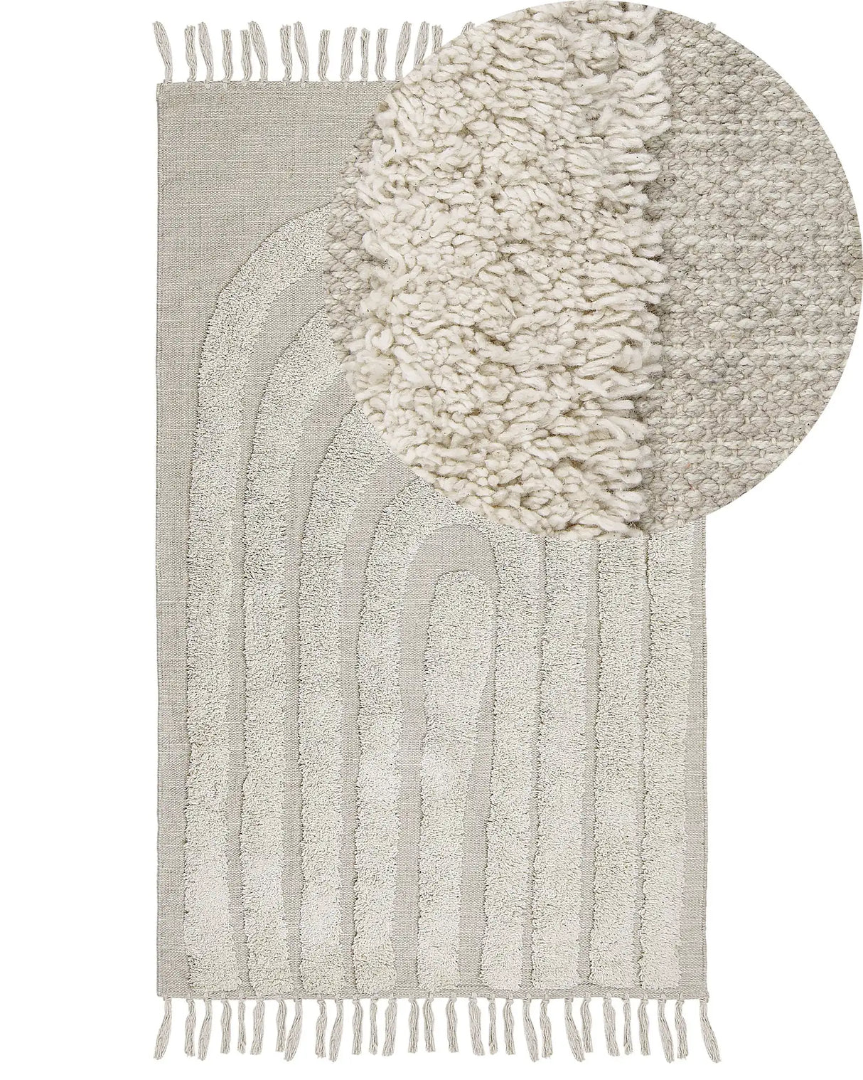Area Rug Light Beige Cotton 80 x 150 cm Rectangular with Tassels Geometric Pattern Boho Style Beliani