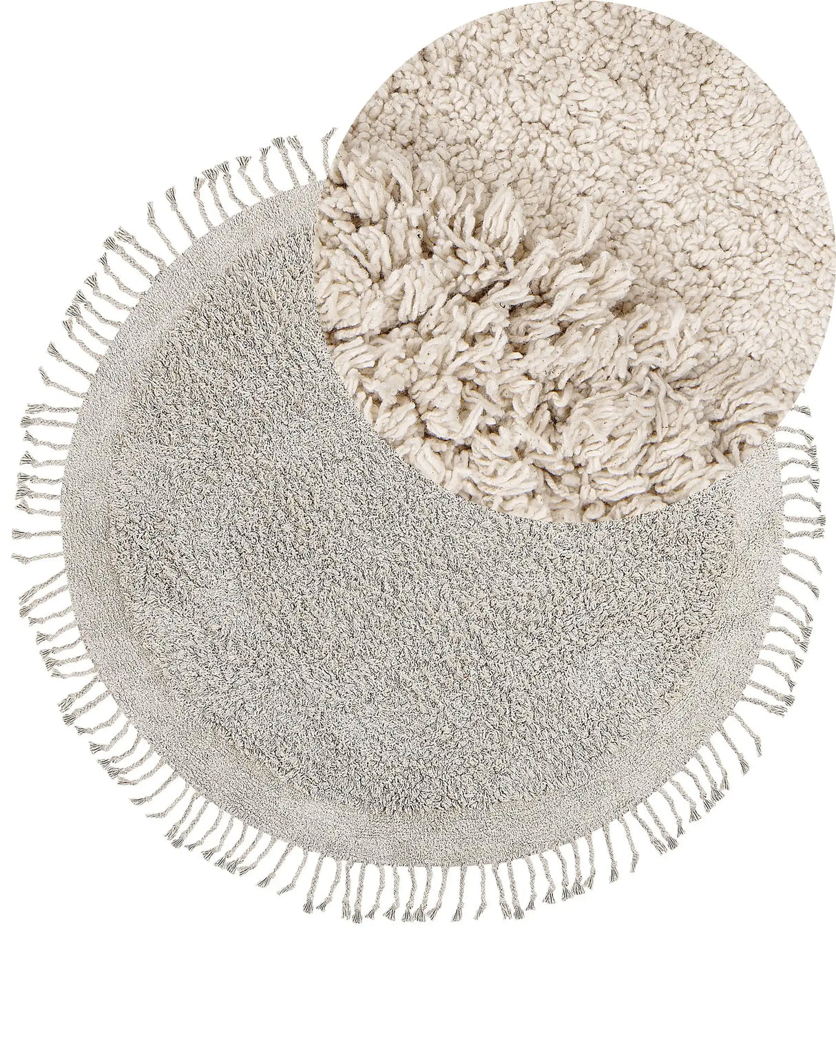Area Rug Light Beige Cotton 140 cm Shaggy Round Shape with Tassels Boho Style Beliani