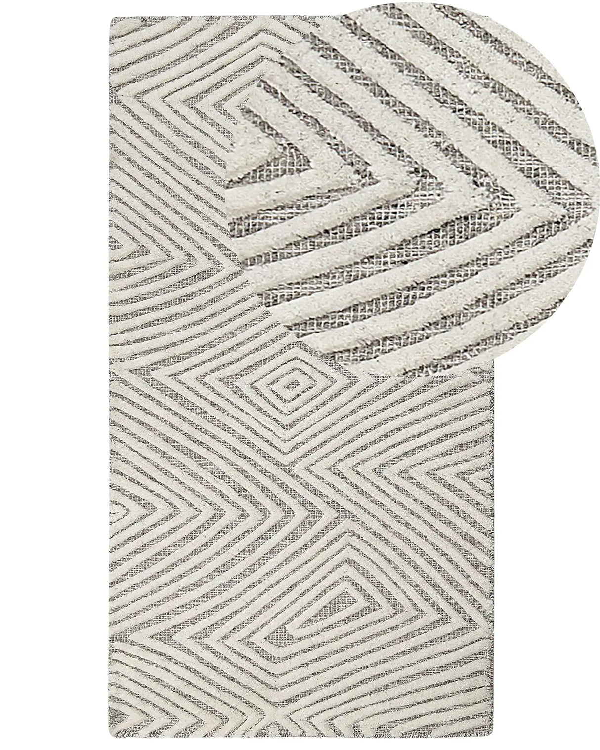Area Rug White and Grey Wool 80 x 150 cm Hand Woven Geometric Pattern Scandinavian Style Living Room Bedroom Beliani