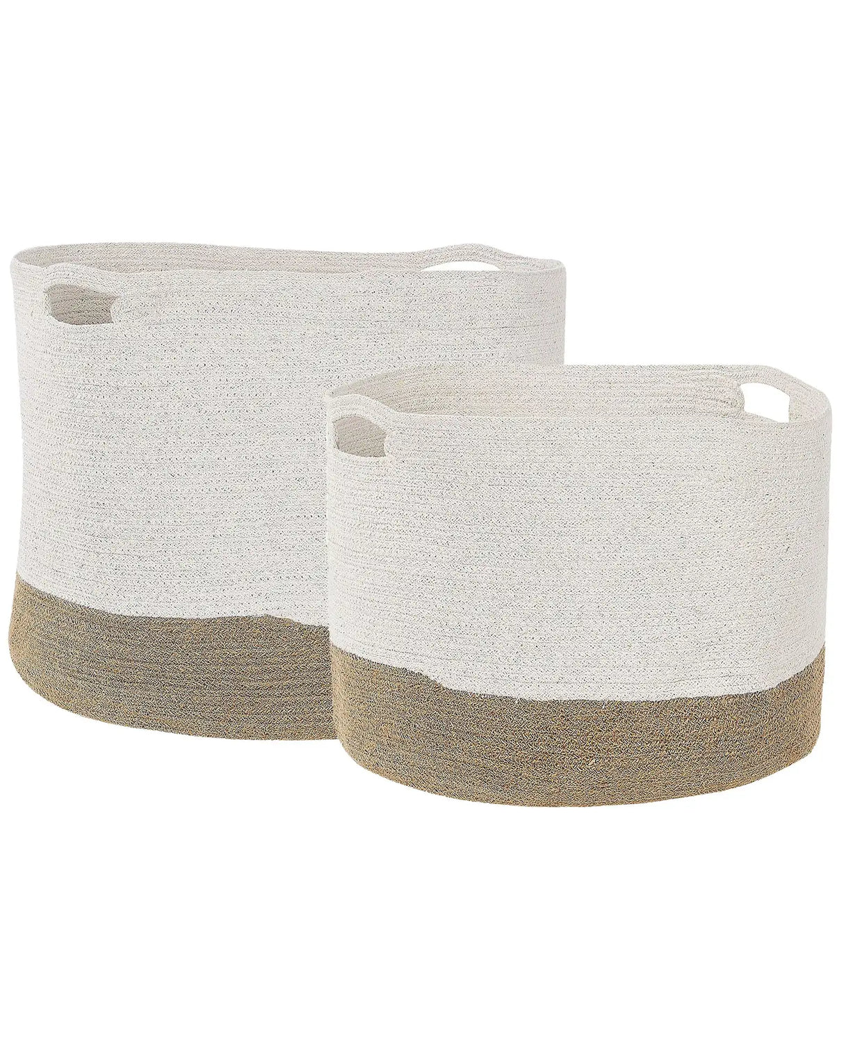 Set of 2 Cotton Storage Baskets Laundry Bins White and Light Beige Beliani