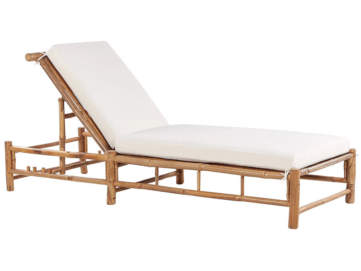 Sun Lounger Natural Bamboo Off - White Three Level Backrest Adjustment Garden Patio Furniture Beliani