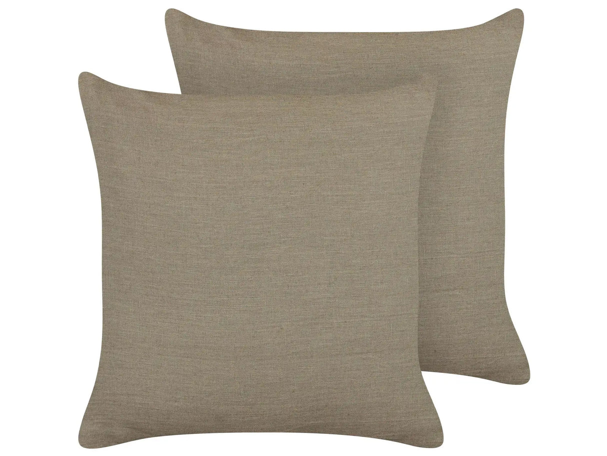 Set of 2 Decorative Cushions Taupe Linen 45 x 45 cm Solid Colour Home Decoration Beliani