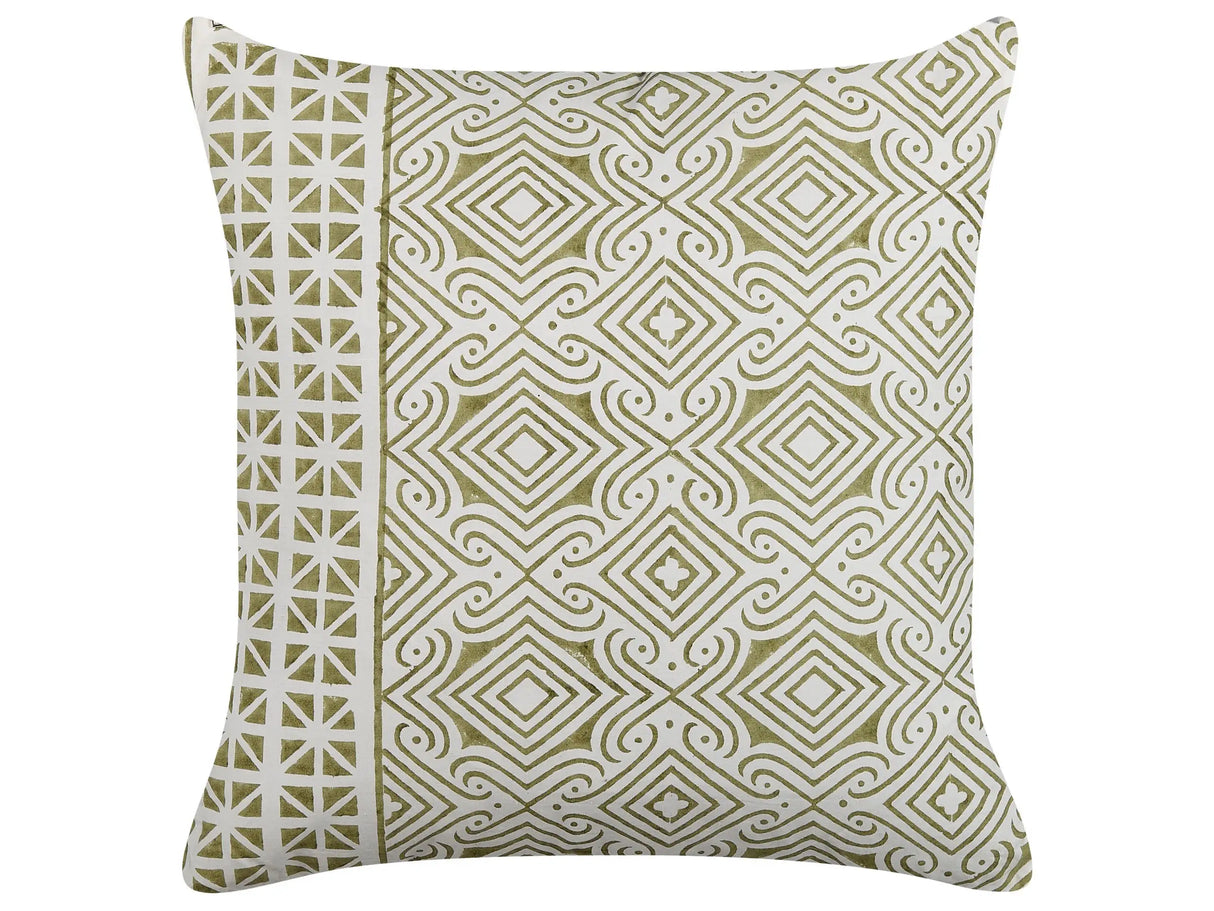 Set of 2 Scatter Cushions Green and White 45 x 45 cm Hand Block Print Removable Covers Zipper Oriental Pattern Beliani