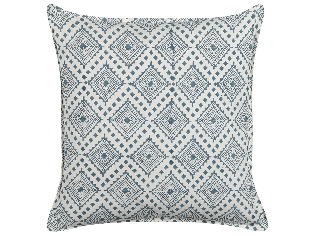 Cotton Cushion Blue and White 45 x 45 cm Hand Block Print Removable Covers Zipper Oriental Pattern Beliani