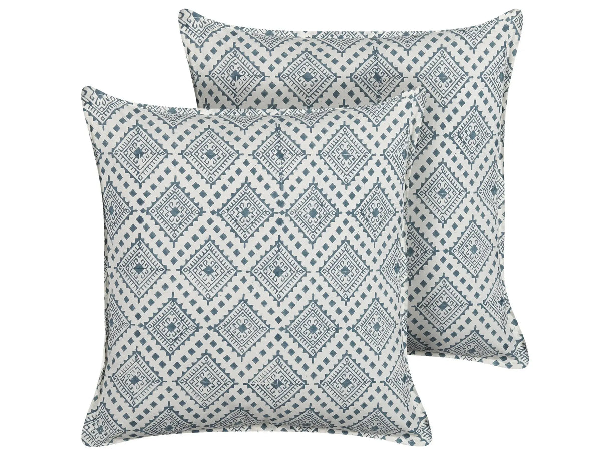 Cotton Cushions Blue and White 45 x 45 cm Hand Block Print Removable Covers Zipper Oriental Pattern Beliani
