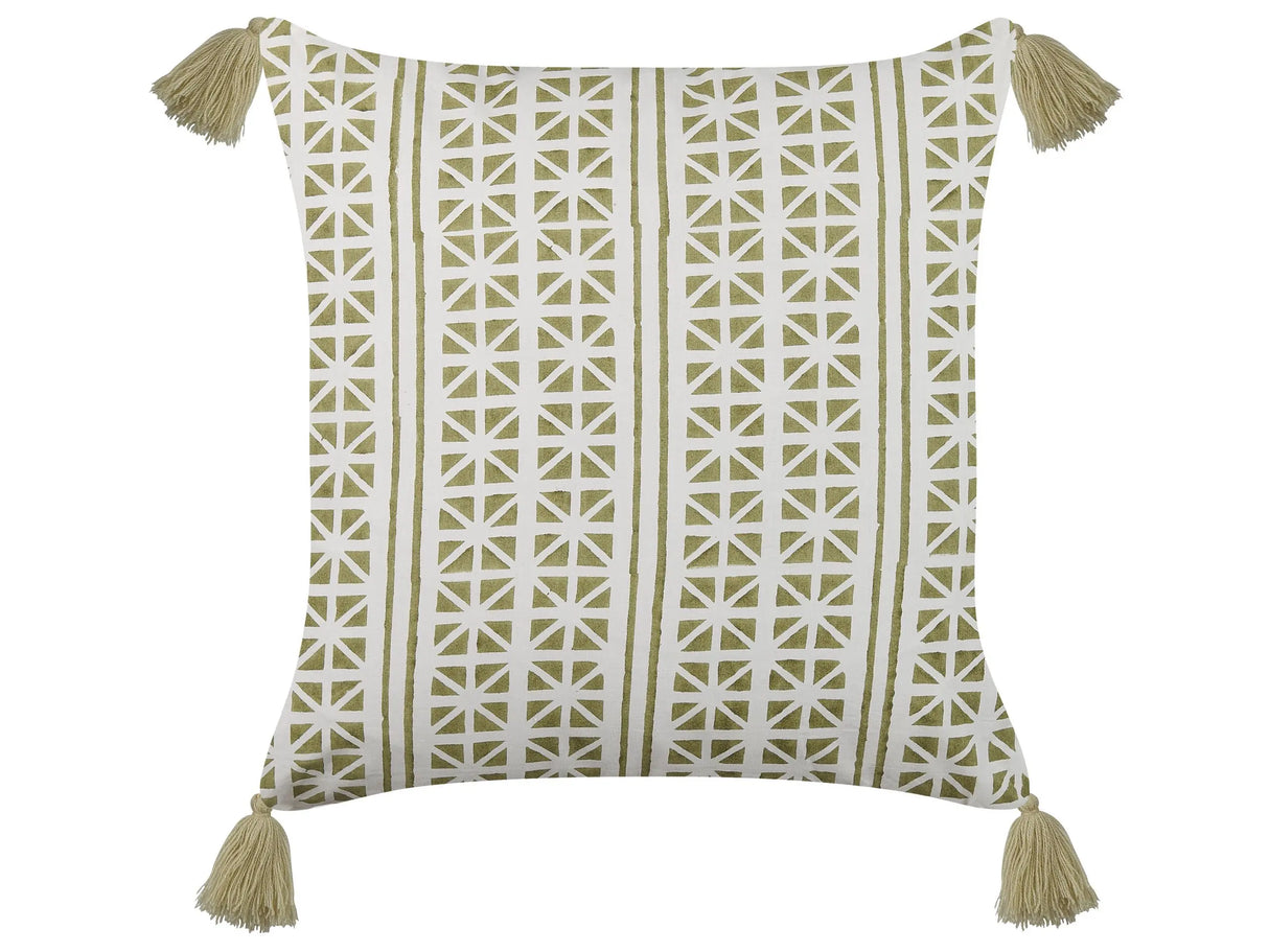 Scatter Cushion Green and White 45 x 45 cm Hand Block Print Removable Covers Zipper Boho Pattern Beliani