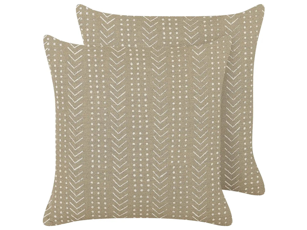 Set of 2 Decorative Cushions Grey Cotton 45 x 45 cm Geometric Pattern Foil Print Boho Decor Accessories Beliani