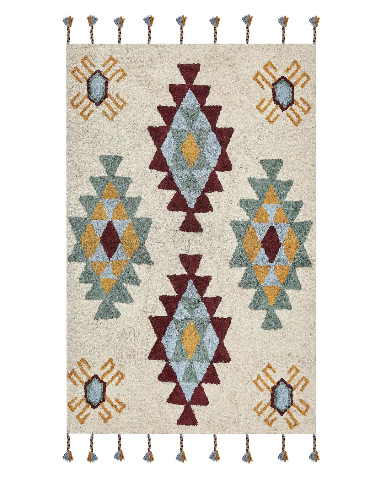 Area Rug Multicolour Cotton 140 x 200 cm Rectangular Hand Tufted Tribal Motif Living Room Bedroom Beliani
