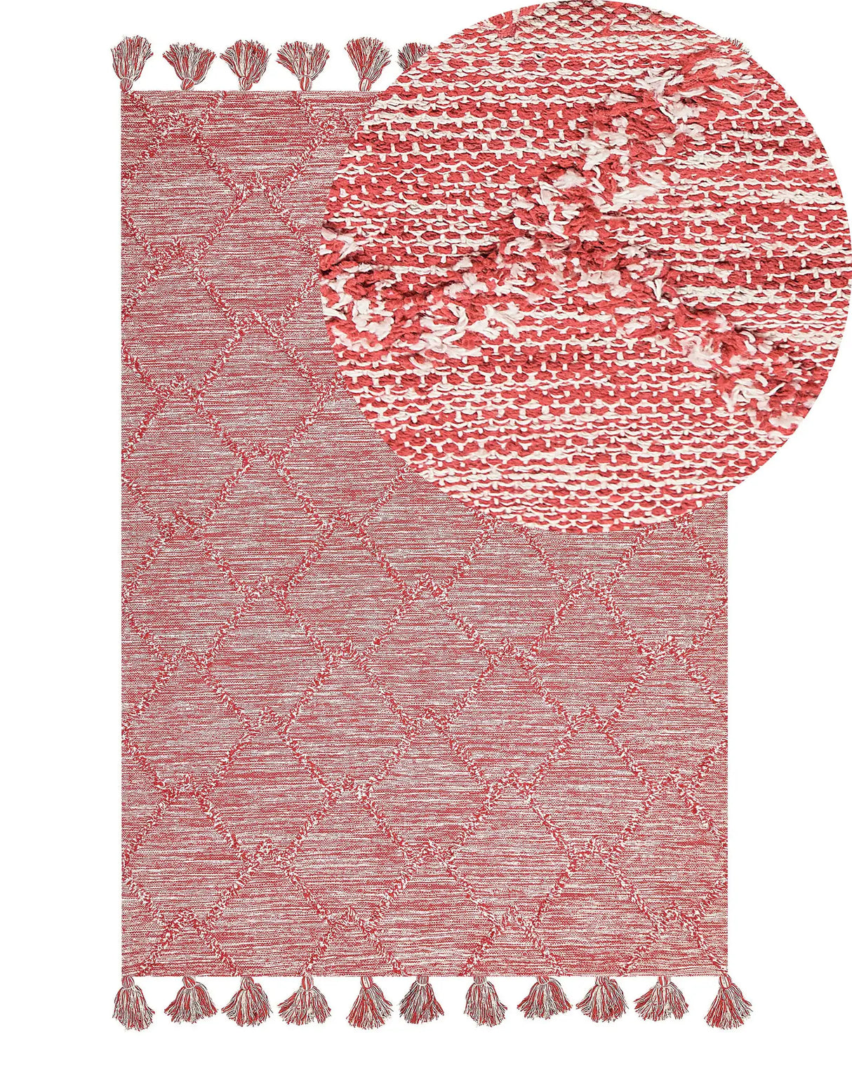 Area Rug Red Cotton 140 x 200 cm Rectangular Thick Weave Living Room Bedroom Decor Beliani
