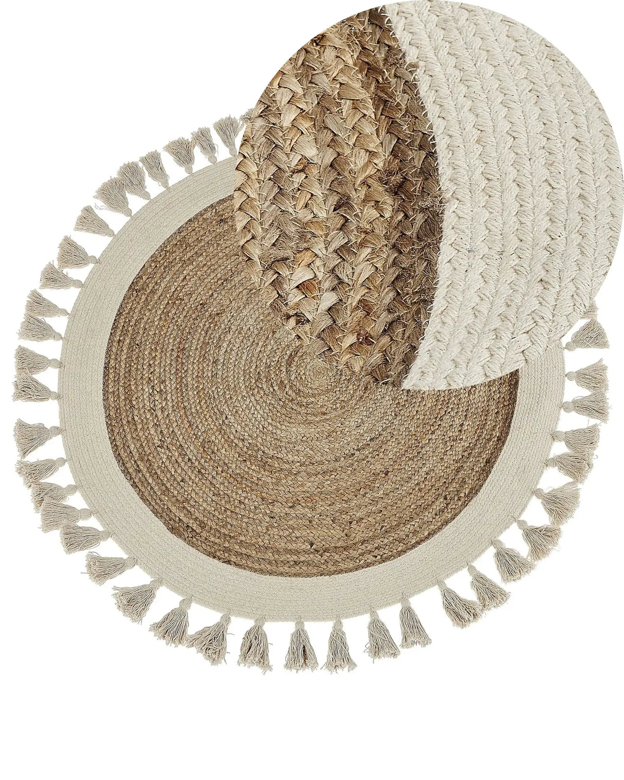Jute Area Rug Beige Round 120 cm Spiral Braided Natural Boho Rustic Living Room Bedroom Beliani
