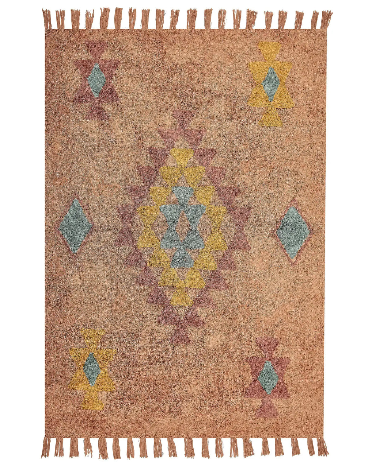 Area Rug Orange Cotton 140 x 200 cm Rectangular with Tassels Geometirc Pattern Boho Oriental Style Beliani